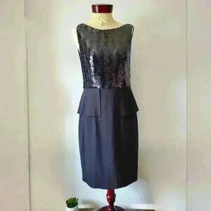 ELIE TAHARI  black sequin peplum dress. Size 8